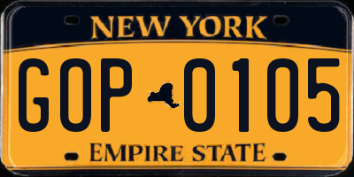 NY license plate GOP0105