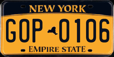 NY license plate GOP0106