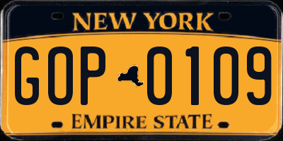 NY license plate GOP0109