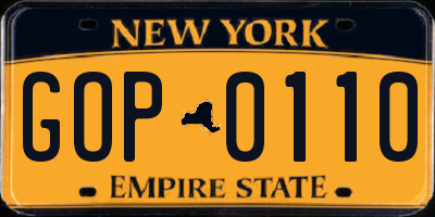 NY license plate GOP0110
