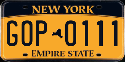 NY license plate GOP0111