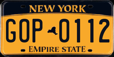 NY license plate GOP0112