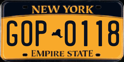 NY license plate GOP0118