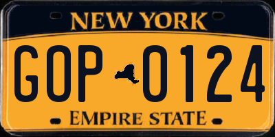 NY license plate GOP0124