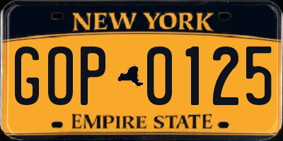 NY license plate GOP0125