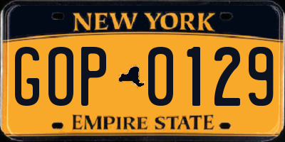 NY license plate GOP0129