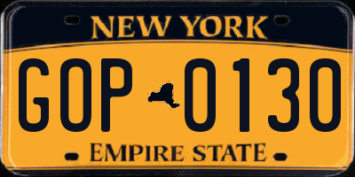 NY license plate GOP0130