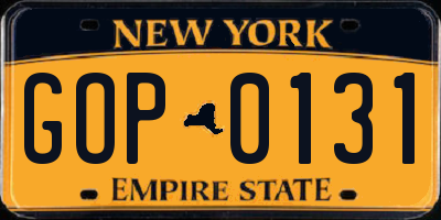 NY license plate GOP0131