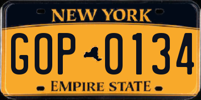 NY license plate GOP0134