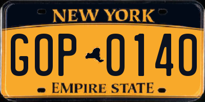 NY license plate GOP0140