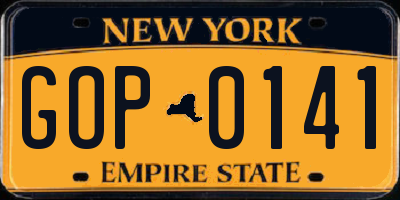 NY license plate GOP0141