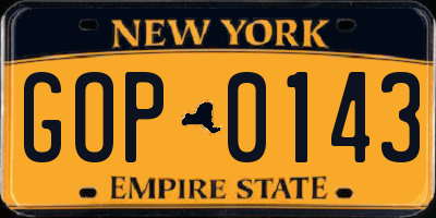 NY license plate GOP0143