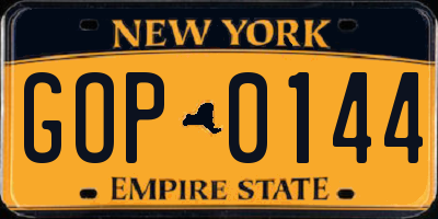 NY license plate GOP0144