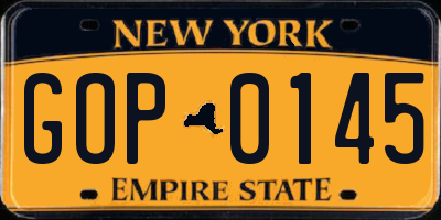 NY license plate GOP0145