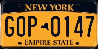 NY license plate GOP0147