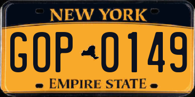NY license plate GOP0149
