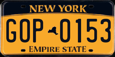 NY license plate GOP0153
