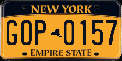 NY license plate GOP0157