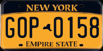 NY license plate GOP0158