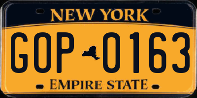 NY license plate GOP0163