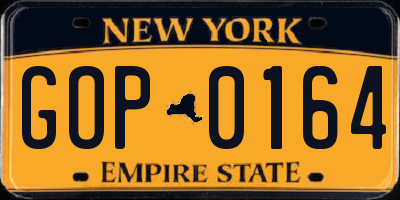 NY license plate GOP0164