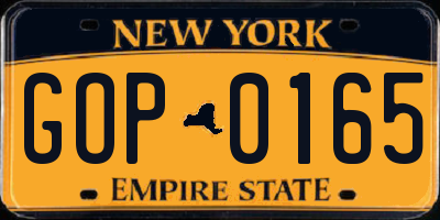 NY license plate GOP0165