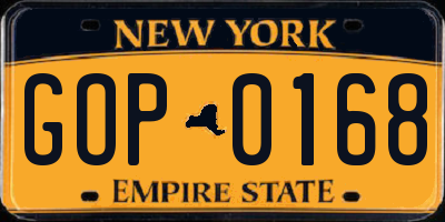 NY license plate GOP0168