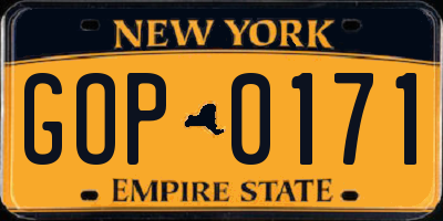 NY license plate GOP0171