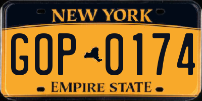 NY license plate GOP0174