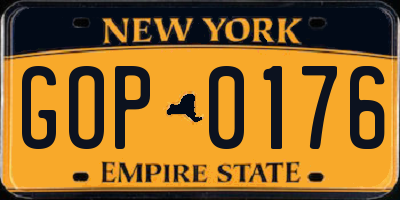 NY license plate GOP0176
