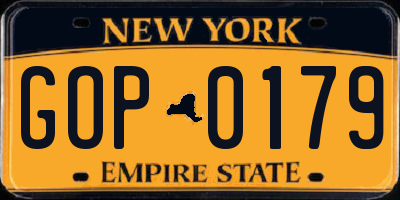 NY license plate GOP0179