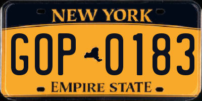 NY license plate GOP0183