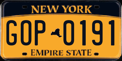 NY license plate GOP0191