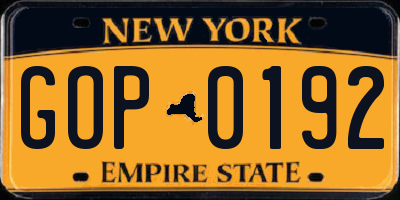 NY license plate GOP0192