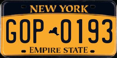 NY license plate GOP0193