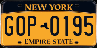 NY license plate GOP0195