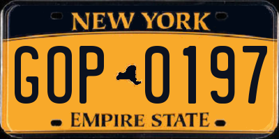 NY license plate GOP0197