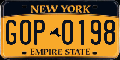 NY license plate GOP0198