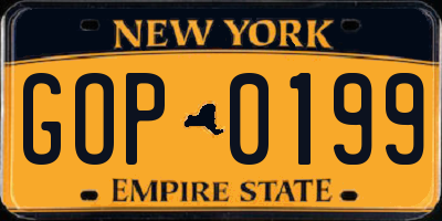 NY license plate GOP0199