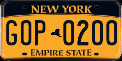 NY license plate GOP0200
