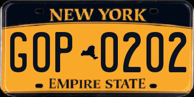 NY license plate GOP0202