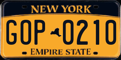 NY license plate GOP0210