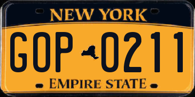 NY license plate GOP0211
