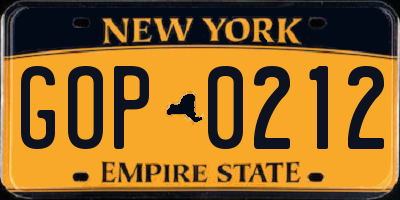 NY license plate GOP0212