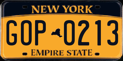NY license plate GOP0213