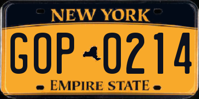 NY license plate GOP0214