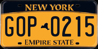 NY license plate GOP0215