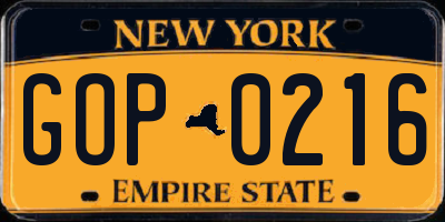 NY license plate GOP0216