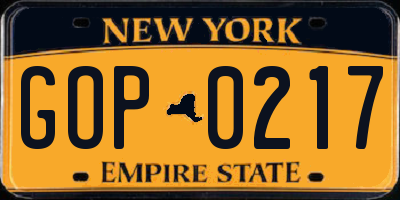 NY license plate GOP0217