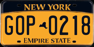 NY license plate GOP0218
